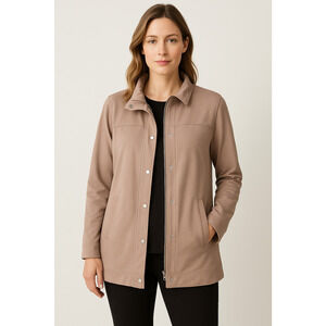EILEEN FISHER Women's Organic Cotton Shirt Jacket Taupe beige Minimalist Size XL
